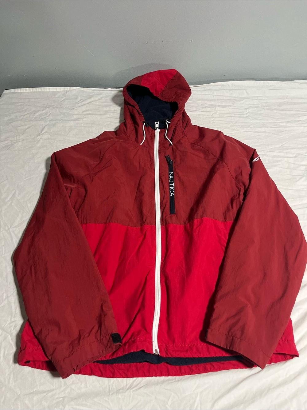 Nautica Men's Two-Tone Red Hooded Windbreaker Jacket